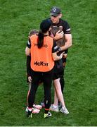 29 June 2025; Armagh manager Kieran McGeeney, his daughter Leah alongside his wife Maura and son Cian after the GAA Football All-Ireland Senior Championship quarter-final match between Armagh and Kerry at Croke Park in Dublin. Photo by Daire Brennan/Sportsfile