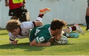 29 June 2025; Paidi Farrell of Ireland scores a try during World Rugby U20 Championship 2025 Pool C match between Ireland and Georgia at Stadio San Michele in Calvisano, Italy. Photo by Roberto Bregani/Sportsfile