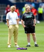 29 June 2025; Republic of Ireland head coach Carla Ward, left, and assistant coach Charlotte Healy before the women's international friendly match between the USA and Republic of Ireland at TQL Stadium in Cincinnati, Ohio, USA. Photo by Stephen McCarthy/Sportsfile