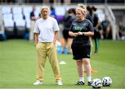 29 June 2025; Republic of Ireland head coach Carla Ward, left, and assistant coach Charlotte Healy before the women's international friendly match between the USA and Republic of Ireland at TQL Stadium in Cincinnati, Ohio, USA. Photo by Stephen McCarthy/Sportsfile