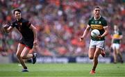 29 June 2025; Joe O'Connor of Kerry in action against Ben Crealey of Armagh during the GAA Football All-Ireland Senior Championship quarter-final match between Armagh and Kerry at Croke Park in Dublin. Photo by Piaras Ó Mídheach/Sportsfile
