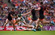 29 June 2025; Dylan Geaney of Kerry in action against Barry McCambridge of Armagh during the GAA Football All-Ireland Senior Championship quarter-final match between Armagh and Kerry at Croke Park in Dublin. Photo by Piaras Ó Mídheach/Sportsfile