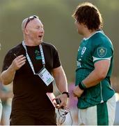 29 June 2025; Ireland head coach Neil Doak, left, and Alex Usanov after the World Rugby U20 Championship 2025 Pool C match between Ireland and Georgia at Stadio San Michele in Calvisano, Italy. Photo by Roberto Bregani/Sportsfile