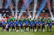 29 June 2025; Republic of Ireland players line-up before the women's international friendly match between the USA and Republic of Ireland at TQL Stadium in Cincinnati, Ohio, USA. Photo by Stephen McCarthy/Sportsfile