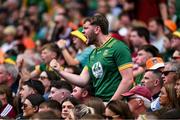 29 June 2025; A Meath supporter reacts during the GAA Football All-Ireland Senior Championship quarter-final match between Meath and Galway at Croke Park in Dublin. Photo by Shauna Clinton/Sportsfile