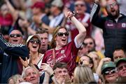 29 June 2025; A Galway supporter during the GAA Football All-Ireland Senior Championship quarter-final match between Meath and Galway at Croke Park in Dublin. Photo by Shauna Clinton/Sportsfile