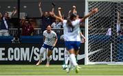 29 June 2025; Lynn Biyendolo of United States celebrates after scoring her side's first goal during the women's international friendly match between the USA and Republic of Ireland at TQL Stadium in Cincinnati, Ohio, USA. Photo by Stephen McCarthy/Sportsfile
