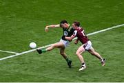 29 June 2025; Jordan Morris of Meath in action against Jack Glynn of Galway during the GAA Football All-Ireland Senior Championship quarter-final match between Meath and Galway at Croke Park in Dublin. Photo by Daire Brennan/Sportsfile