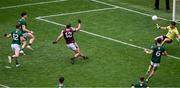 29 June 2025; Cillian McDaid of Galway scores his side's first goal during the GAA Football All-Ireland Senior Championship quarter-final match between Meath and Galway at Croke Park in Dublin. Photo by Daire Brennan/Sportsfile