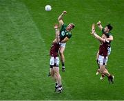 29 June 2025; Conor Gray, left, and Seamus Lavin of Meath in action against Cein Darcy, left, and Damien Comer of Galway during the GAA Football All-Ireland Senior Championship quarter-final match between Meath and Galway at Croke Park in Dublin. Photo by Daire Brennan/Sportsfile