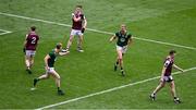 29 June 2025; Conor Gray, right, celebrates with Mathew Costello of Meath, after scoring his side's first goal during the GAA Football All-Ireland Senior Championship quarter-final match between Meath and Galway at Croke Park in Dublin. Photo by Daire Brennan/Sportsfile