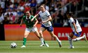 29 June 2025; Olivia Moultrie of United States in action against Tyler Toland of Republic of Ireland during the women's international friendly match between the USA and Republic of Ireland at TQL Stadium in Cincinnati, Ohio, USA. Photo by Stephen McCarthy/Sportsfile