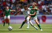 29 June 2025; Croix Bethune of United States in action against Kyra Carusa of Republic of Ireland during the women's international friendly match between the USA and Republic of Ireland at TQL Stadium in Cincinnati, Ohio, USA. Photo by Stephen McCarthy/Sportsfile