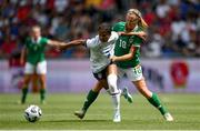 29 June 2025; Croix Bethune of United States in action against Kyra Carusa of Republic of Ireland during the women's international friendly match between the USA and Republic of Ireland at TQL Stadium in Cincinnati, Ohio, USA. Photo by Stephen McCarthy/Sportsfile
