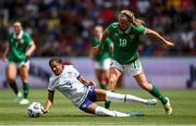 29 June 2025; Croix Bethune of United States in action against Kyra Carusa of Republic of Ireland during the women's international friendly match between the USA and Republic of Ireland at TQL Stadium in Cincinnati, Ohio, USA. Photo by Stephen McCarthy/Sportsfile