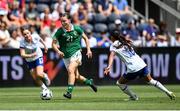 29 June 2025; Emily Murphy of Republic of Ireland in action against Sam Meza of United States during the women's international friendly match between the USA and Republic of Ireland at TQL Stadium in Cincinnati, Ohio, USA. Photo by Stephen McCarthy/Sportsfile