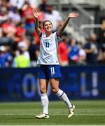 29 June 2025; Izzy Rodriguez of United States celebrates after scoring her side's second goal during the women's international friendly match between the USA and Republic of Ireland at TQL Stadium in Cincinnati, Ohio, USA. Photo by Stephen McCarthy/Sportsfile