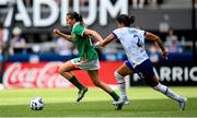 29 June 2025; Abbie Larkin of Republic of Ireland in action against Emily Sams of United States during the women's international friendly match between the USA and Republic of Ireland at TQL Stadium in Cincinnati, Ohio, USA. Photo by Stephen McCarthy/Sportsfile