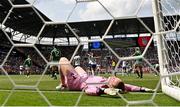 29 June 2025; Republic of Ireland goalkeeper Courtney Brosnan reacts after conceding a second goal during the women's international friendly match between the USA and Republic of Ireland at TQL Stadium in Cincinnati, Ohio, USA. Photo by Stephen McCarthy/Sportsfile