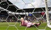 29 June 2025; Republic of Ireland goalkeeper Courtney Brosnan reacts after conceding a second goal during the women's international friendly match between the USA and Republic of Ireland at TQL Stadium in Cincinnati, Ohio, USA. Photo by Stephen McCarthy/Sportsfile