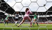 29 June 2025; Lynn Biyendolo of United States scores her side's first goal during the women's international friendly match between the USA and Republic of Ireland at TQL Stadium in Cincinnati, Ohio, USA. Photo by Stephen McCarthy/Sportsfile
