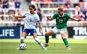 29 June 2025; Jordyn Bugg of United States in action against Saoirse Noonan of Republic of Ireland during the women's international friendly match between the USA and Republic of Ireland at TQL Stadium in Cincinnati, Ohio, USA. Photo by Stephen McCarthy/Sportsfile