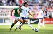 29 June 2025; Jordyn Bugg of United States in action against Saoirse Noonan of Republic of Ireland during the women's international friendly match between the USA and Republic of Ireland at TQL Stadium in Cincinnati, Ohio, USA. Photo by Stephen McCarthy/Sportsfile