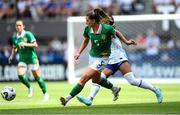 29 June 2025; Chloe Mustaki of Republic of Ireland in action against Croix Bethune of United States during the women's international friendly match between the USA and Republic of Ireland at TQL Stadium in Cincinnati, Ohio, USA. Photo by Stephen McCarthy/Sportsfile