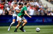 29 June 2025; Emily Murphy of Republic of Ireland in action against Emily Sams of United States during the women's international friendly match between the USA and Republic of Ireland at TQL Stadium in Cincinnati, Ohio, USA. Photo by Stephen McCarthy/Sportsfile
