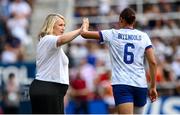 29 June 2025; United States head coach Emma Hayes with Lynn Biyendolo of United States as she is substituted off during the women's international friendly match between the USA and Republic of Ireland at TQL Stadium in Cincinnati, Ohio, USA. Photo by Stephen McCarthy/Sportsfile
