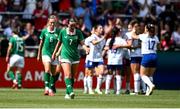 29 June 2025; Tyler Toland, right, and Megan Connolly of Republic of Ireland reacts after her side concede a third goal during the women's international friendly match between the USA and Republic of Ireland at TQL Stadium in Cincinnati, Ohio, USA. Photo by Stephen McCarthy/Sportsfile