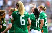 29 June 2025; Lucy Quinn of Republic of Ireland cools off in the water break during the women's international friendly match between the USA and Republic of Ireland at TQL Stadium in Cincinnati, Ohio, USA. Photo by Stephen McCarthy/Sportsfile