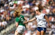 29 June 2025; Amber Barrett of Republic of Ireland and Tara McKeown of United States contest a header during the women's international friendly match between the USA and Republic of Ireland at TQL Stadium in Cincinnati, Ohio, USA. Photo by Stephen McCarthy/Sportsfile