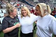 29 June 2025; Republic of Ireland head coach Carla Ward, right, with United States head coach Emma Hayes, centre, and Republic of Ireland assistant coach Charlotte Healy the women's international friendly match between the USA and Republic of Ireland at TQL Stadium in Cincinnati, Ohio, USA. Photo by Stephen McCarthy/Sportsfile