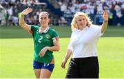 29 June 2025; United States head coach Emma Hayes, right, and Sam Coffey of United States after the women's international friendly match between the USA and Republic of Ireland at TQL Stadium in Cincinnati, Ohio, USA. Photo by Stephen McCarthy/Sportsfile
