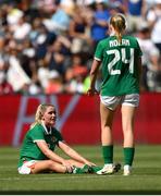 29 June 2025; Jessie Stapleton, left, and Hayley Nolan of Republic of Ireland react at the final whistel of the women's international friendly match between the USA and Republic of Ireland at TQL Stadium in Cincinnati, Ohio, USA. Photo by Stephen McCarthy/Sportsfile