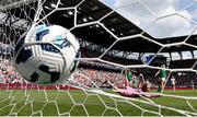 29 June 2025; Republic of Ireland goalkeeper Courtney Brosnan concedes her fourth goal during the women's international friendly match between the USA and Republic of Ireland at TQL Stadium in Cincinnati, Ohio, USA. Photo by Stephen McCarthy/Sportsfile