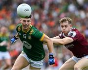29 June 2025; Keith Curtis of Meath in action against Johnny McGrath of Galway during the GAA Football All-Ireland Senior Championship quarter-final match between Meath and Galway at Croke Park in Dublin. Photo by Ray McManus/Sportsfile