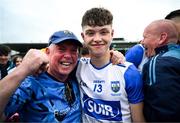 28 June 2025; Dylan Murphy of Waterford celebrates with clubmate David O'Brien after the Electric Ireland GAA Hurling All-Ireland Minor Championship final match between Waterford and Clare at FBD Semple Stadium in Thurles, Tipperary. Photo by Brendan Moran/Sportsfile