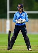 29 June 2025; Typhoons wicketkeeper Joanna Loughran during the Evoke Super 20 Trophy match between Typhoons and Scorchers at Railway Union Cricket Club in Dublin. Photo by Seb Daly/Sportsfile