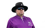 29 June 2025; Umpire Willie Clarke before the Evoke Super 20 Trophy match between Scorchers and Dragons at Railway Union Cricket Club in Dublin. Photo by Seb Daly/Sportsfile