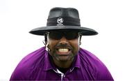 29 June 2025; Umpire Azam Ali Baig before the Evoke Super 20 Trophy match between Scorchers and Dragons at Railway Union Cricket Club in Dublin. Photo by Seb Daly/Sportsfile
