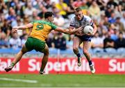 28 June 2025; Ryan McAnespie of Monaghan in action against Michael Langan of Donegal during the GAA Football All-Ireland Senior Championship quarter-final match between Monaghan and Donegal at Croke Park in Dublin. Photo by Piaras Ó Mídheach/Sportsfile