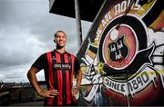 1 July 2025; Bohemians new signing Douglas James-Taylor poses for a portrait during his announcement at Dalymount Park in Dublin. Photo by Ramsey Cardy/Sportsfile