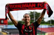 1 July 2025; Bohemians new signing Douglas James-Taylor poses for a portrait during his announcement at Dalymount Park in Dublin. Photo by Ramsey Cardy/Sportsfile