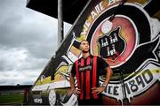 1 July 2025; Bohemians new signing Douglas James-Taylor poses for a portrait during his announcement at Dalymount Park in Dublin. Photo by Ramsey Cardy/Sportsfile