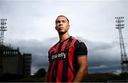 1 July 2025; Bohemians new signing Douglas James-Taylor poses for a portrait during his announcement at Dalymount Park in Dublin. Photo by Ramsey Cardy/Sportsfile