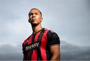 1 July 2025; Bohemians new signing Douglas James-Taylor poses for a portrait during his announcement at Dalymount Park in Dublin. Photo by Ramsey Cardy/Sportsfile