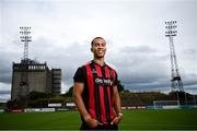 1 July 2025; Bohemians new signing Douglas James-Taylor poses for a portrait during his announcement at Dalymount Park in Dublin. Photo by Ramsey Cardy/Sportsfile