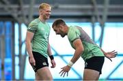 1 July 2025; Jamie Osborne, left, and Stuart McCloskey during Ireland rugby squad training at the IRFU High Performance Centre at the Sport Ireland Campus in Dublin. Photo by Ramsey Cardy/Sportsfile